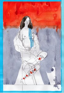 Sitting M. (branded),Painting by Rayk Goetze