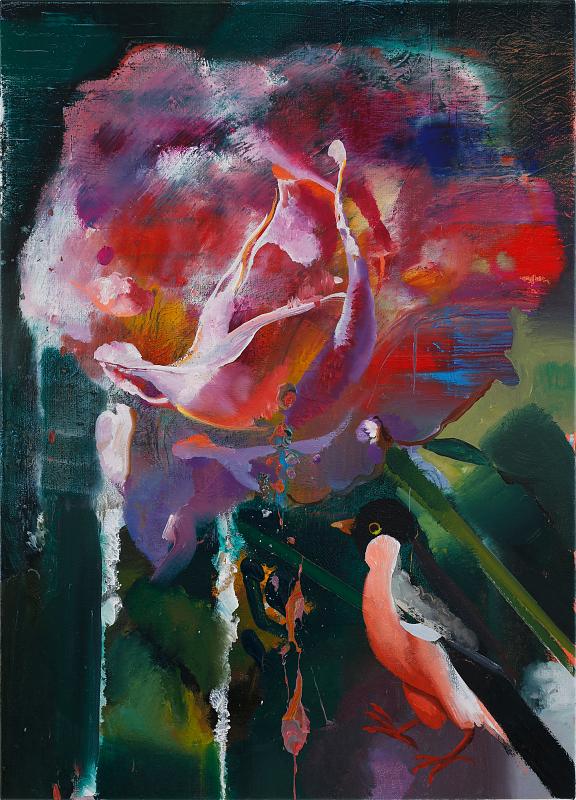 Rose (mit Gimpel), Painting by Rayk Goetze
